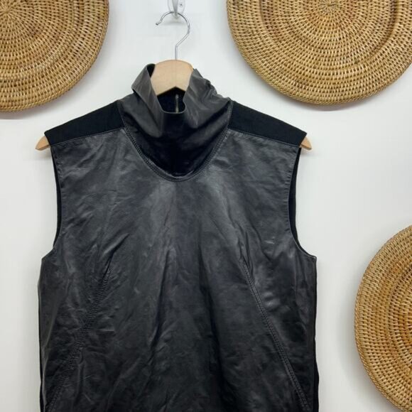 Helmut Lang Black Mock Neck Turtleneck Leather Sleeveless Tank Top Small - Picture 3 of 7